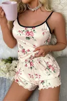 Gül Desenli Askılı Şortlu Yazlık Şort Takım Real Passione S-44 Bej farklı açı