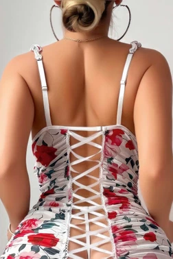 Gül Desenli Beyaz Fantezi Gecelik Lily Bianca LB-309 - Alternatif Görünüm