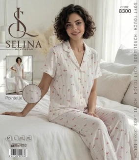 Tekten Gül Desenli Gömlek Kadın Pijama Takım Selina 8300