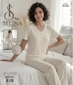 Gül Desenli V yaka Kısa Kollu Kadın Pijama Takım Selina 8330 Görsel
