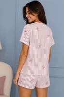 Gül Kurusu Çizgili Önden Bağlamalı Fiyonk Detaylı Şortlu Pijama Takımı Bella Notte 79115 Gül Kurusu farklı açı