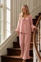 Gül Kurusu Fiyonk Detaylı Volan Kollu Müslin Pijama Takımı Bella Notte 61243 Gül Kurusu