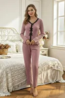 Gül Kurusu Uzun Kollu Zarif Şerit Detaylı Fiyonk Esintili Fit Pijama Takımı Bella Notte 77397 Gül Kurusu görsel 7