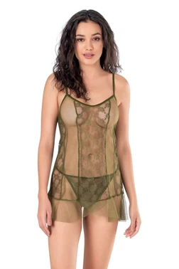 Ahu Lingerie Haki Kısa Tül Gecelik Ahu Primoda 4136