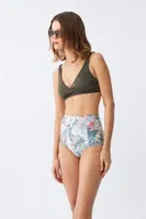 Haki Pedli Üst ve Yüksek Bel Çiçek Desenli Bikini Takımı Akbeniz 35016 Haki görsel 4