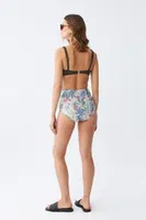 Haki Pedli Üst ve Yüksek Bel Çiçek Desenli Bikini Takımı Akbeniz 35016 Haki görsel 5