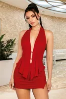 Halter Yaka Sırt Dekolteli Kırmızı Mini Elbize Pink Night 2313 Kırmızı