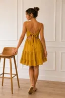 Hardal Sarısı Sırt Dekolteli V Yaka Yazlık Elbise Bella Notte E-5701 Hardal Sarısı farklı açı