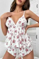 İnce Askılı Çiçekli Dantel Detay Şortlu Pijama Takım Gecelik Beyaz Merry See MS4440 Beyaz farklı açı