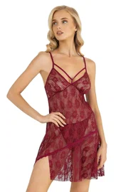 Ahu Lingerie İpli Dantel Bordo Kısa Tül Gecelik Ahu Primoda 4204