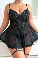 Jartiyer Bantlı Bağcıklı Dantelli Siyah Büyük Beden Babydoll NightLight 3886 Siyah farklı açı