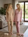 Kadife Desenli Kadın 3'lü Pijama Takımı Bone Club 6329