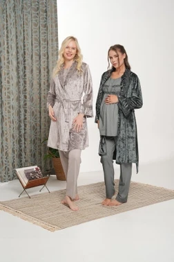 Kadife Kadın 3'lü Pijama Takımı Bone Club 5901 - Alternatif Görünüm