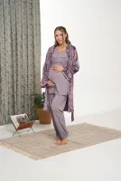 Kadife Kadın 3'lü Pijama Takımı Bone Club 5901 Mor