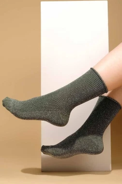 Kadın Bambu Simli Soket Çorap Yeşil Mısırlı KSKT000060