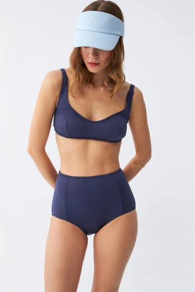 Kadın Basic Lacivert Pedli Yüksek Bel Bikini Takımı Akbeniz 35017