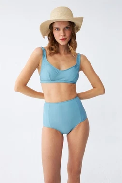 Kadın Basic Turkuaz Pedli Yüksek Bel Bikini Takımı Akbeniz 35017