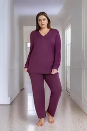 Kadın Battal V Yaka Uzun Kol Pijama Takımı Confeo C840-856