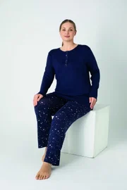 Kadın Battal Viskon Patlı Uzun Kol Pijama Takım Confeo C840-905