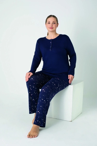 Kadın Battal Viskon Patlı Uzun Kol Pijama Takım Confeo C840-905
