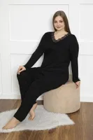 Kadın Battal Viskon Uzun Kol Pijama Confeo C840-205 Siyah