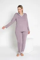 Kadın Battal Viskon V Yaka Uzun Kol Pijama Takımı Confeo C840-817 Lila