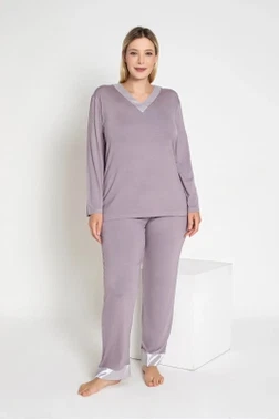 Kadın Battal Viskon V Yaka Uzun Kol Pijama Takımı Confeo C840-817 - Alternatif Görünüm