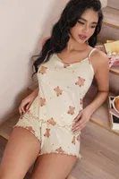 Kadın Bej Ayıcık Desenli Örme Yazlık Şort Takım Ruselin 5199 Bej farklı açı