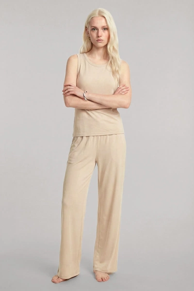 Kadın Bej Bisiklet Yaka Kolsuz Pijama Takımı Akbeniz Y1200