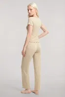 Kadın Bej V Yaka Fırfır Detaylı Kısa Kollu Pijama Takımı Akbeniz Y1150 Bej görsel 5
