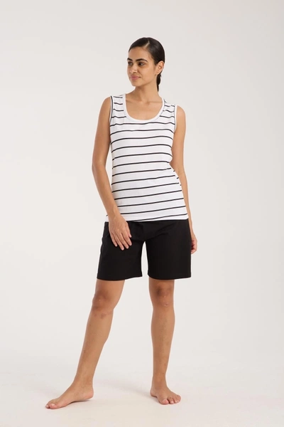 Kadın Beyaz Kalın Askılı Şortlu Pijama Takımı Akbeniz 3642