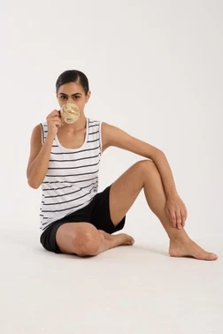 Kadın Beyaz Kalın Askılı Şortlu Pijama Takımı Akbeniz 3642 - Alternatif Görünüm