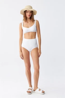 Kadın Beyaz Pedli Yüksek Bel Bikini Takımı Akbeniz 35017