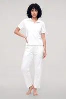 Kadın Beyaz Polo Yaka Pijama Takımı Akbeniz Y2100 Beyaz görsel 4