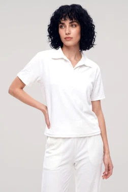 Kadın Beyaz Polo Yaka Pijama Takımı Akbeniz Y2100