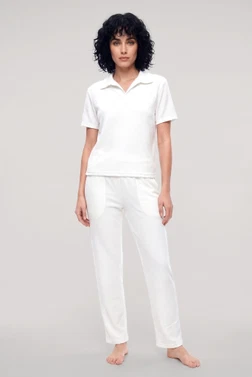 Kadın Beyaz Polo Yaka Pijama Takımı Akbeniz Y2100 - Alternatif Görünüm