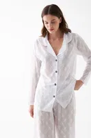 Kadın Beyaz Şeffaf Jakar Düğmeli Pijama Takımı Akbeniz 27970 farklı açı