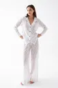 Kadın Beyaz Şeffaf Jakar Düğmeli Pijama Takımı Akbeniz 27970