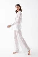 Kadın Beyaz Şeffaf Jakar Düğmeli Pijama Takımı Akbeniz 27970 görsel 6