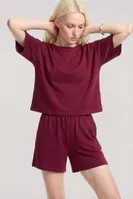 Kadın Bordo Kısa Kollu Şortlu Pijama Takımı Akbeniz Y1300 Bordo detay görünüm
