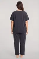 Kadın Büyük Beden Antrasit Düğmeli Kısa Kollu Pijama Takımı Akbeniz 202620 Antrasit görsel 5