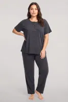 Kadın Büyük Beden Antrasit Düğmeli Kısa Kollu Pijama Takımı Akbeniz 202620 Antrasit