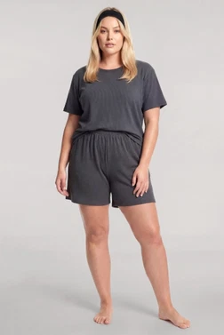 Kadın Büyük Beden Antrasit Fitilli Şortlu Pijama Takımı Akbeniz 202613