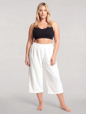 Kadın Büyük Beden Ekru Bol Paça Kapri Pijama Altı Akbeniz 210087