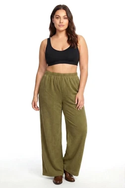 Kadın Büyük Beden Haki Dokulu Cepli Pijama Altı Akbeniz 210080