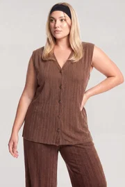 Kadın Büyük Beden Kahverengi Yelekli Yazlık Pijama Takımı Akbeniz 202625