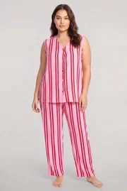 Kadın Büyük Beden Lacivert Çizgili Yelekli Yazlık Pijama Takımı Akbeniz 202621