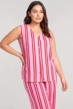 Kadın Büyük Beden Lacivert Çizgili Yelekli Yazlık Pijama Takımı Akbeniz 202621 - Alternatif Görünüm