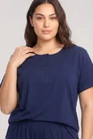 Kadın Büyük Beden Lacivert Düğmeli Kısa Kollu Pijama Takımı Akbeniz 202620 Lacivert görsel 5