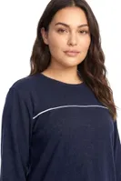 Kadın Büyük Beden Lacivert Şerit Detaylı Uzun Kollu Kalın Pijama Takımı Akbeniz 202601 Lacivert detay görünüm